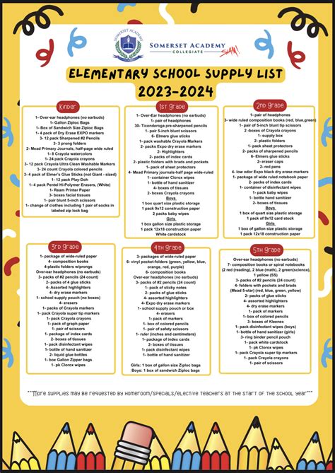 School Supply List | Back to School 2023-2024 | Somerset Academy Collegiate