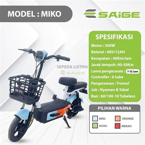 Jual Sepeda Listrik E Bike Saige Miko Speed Km Power W Di Lapak