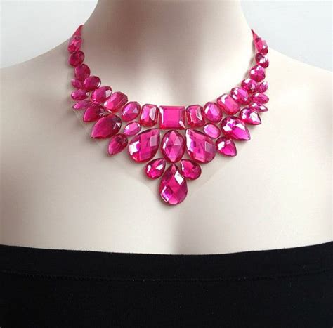 Hot Pink Rhinestone Bib Necklace Bisuteria Collar Babero Joyas