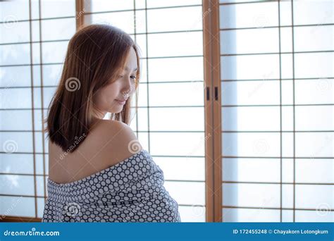 Girl Wearing Yukata On Lower Body And Nude On Upper Stock Photo Image Of Clothes Fashion