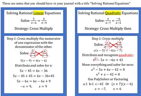 Unit 4 1 4 2 Solving Rational Linear And Quadratic Equations