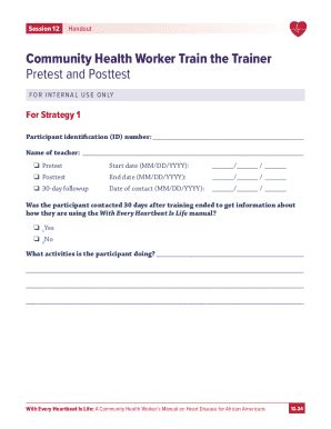 Fillable Online Community Health Worker Train The Trainer Pretest And