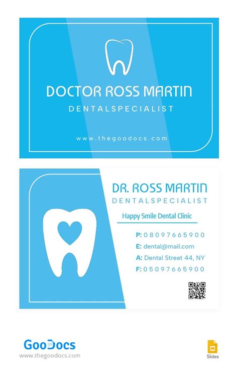 Free Blue Dental Business Card Template In Google Slides