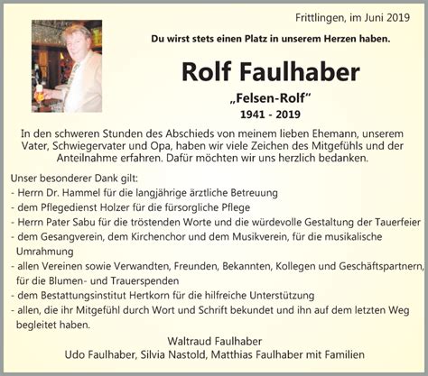 Traueranzeigen Von Rolf Faulhaber Schwaebische De Trauerportal