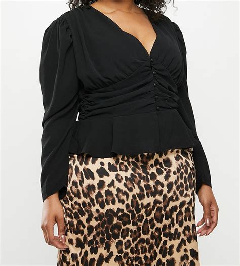 Womens Missguided Plus Ruched Puff Sleeve Pep Hem Top Black Buy