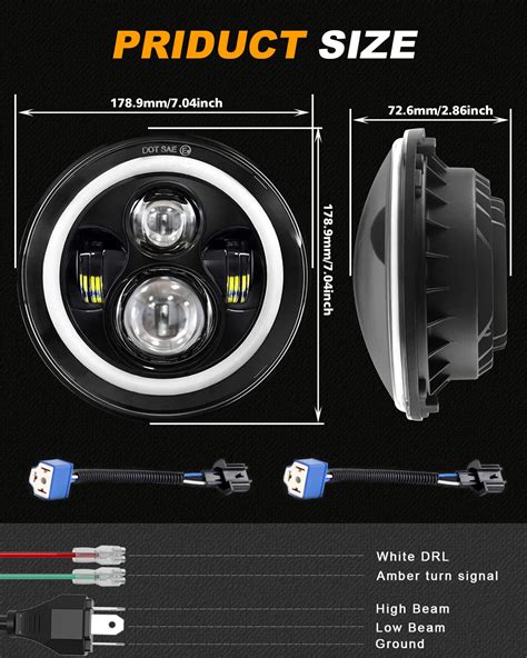 Mgllight Inch Led Headlights Round Halo Angel Eyes Drl Amber Turn