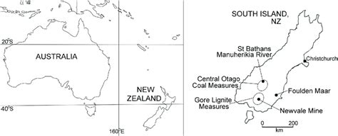 map showing  localities   fossil sites noted  text