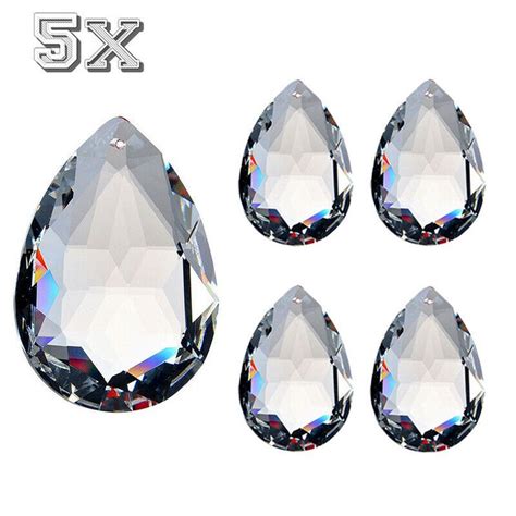 5x 50mm Clear Chandelier Glass Crystals Lamp Prisms Parts Hanging Drops ...