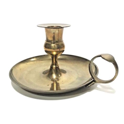 Vintage Brass Chamberstick Candle Holder Thumb Rest Finger Hole Drip Pan Patina Ebay