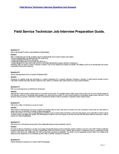 SOLUTION: Field service technician interview questions and answers