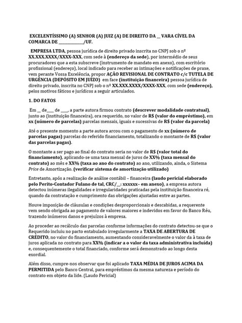 Modelo Acao Revisional De Contrato De Emprestimo C C Pedido De Tutela