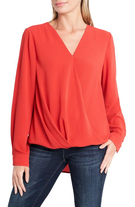 Vince Camuto Long Sleeve Faux Wrap Blouse In Red Lyst