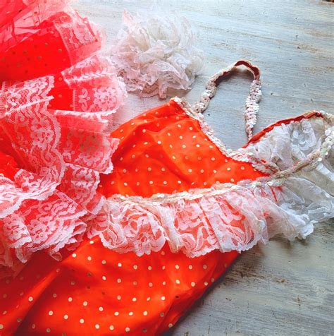 Vintage Orange White Polka Dot Girls Dance Costume Lace Tutu Sz 14 X