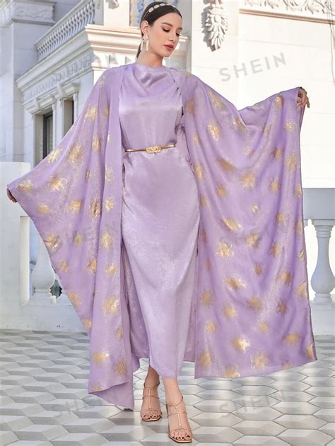 SHEIN Najma Manteau à imprimé fleuri doré manches chauve souris ouvert