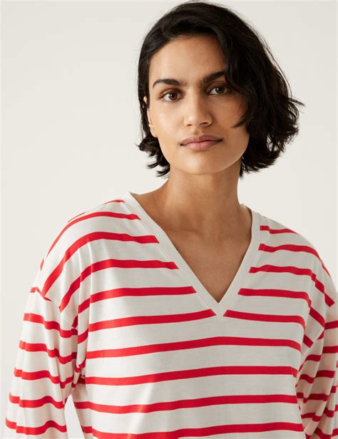 Striped V Neck Relaxed Top Mands Collection Mands