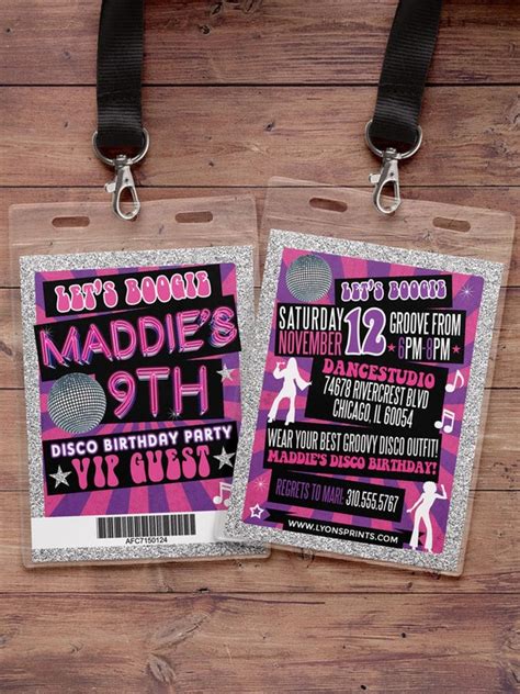 Disco Retro Neon Vip Pass Backstage Pass Vip Invitation Birthday Invitation Pop Star