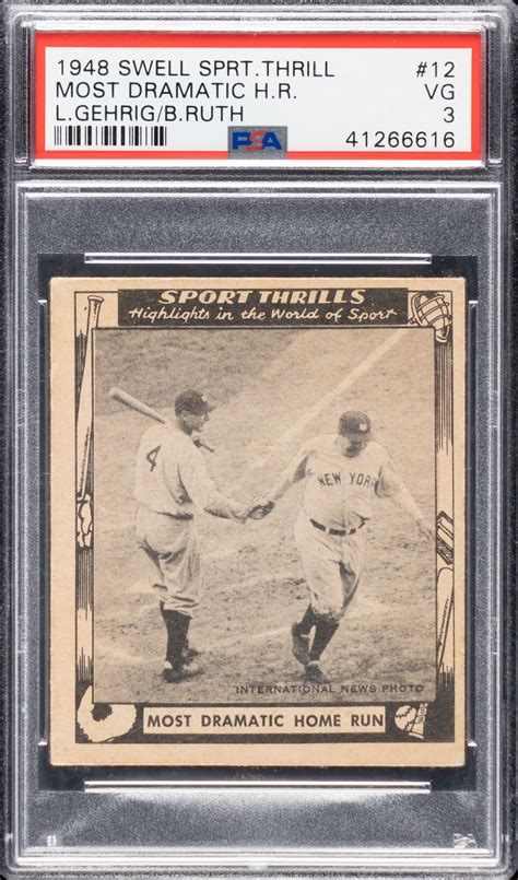 Swell Gum Sport Thrills Most Dramatic Home Run With Babe Ruth And Lou Gehrig Psa Vg