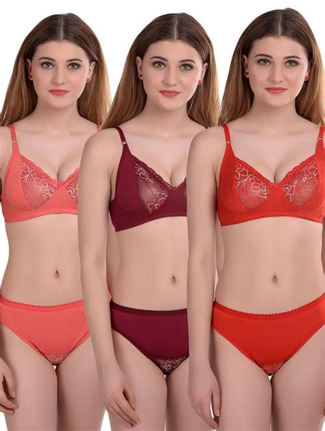 Buy Women Cotton Bra Panty Set For Lingerie Set Pack Of Color Pink Maroon Red Online