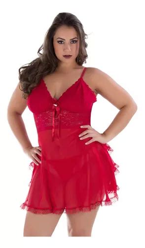 Lingerie Feminina Camisola Plus Size Baby Doll Azul Sensual Parcelamento Sem Juros