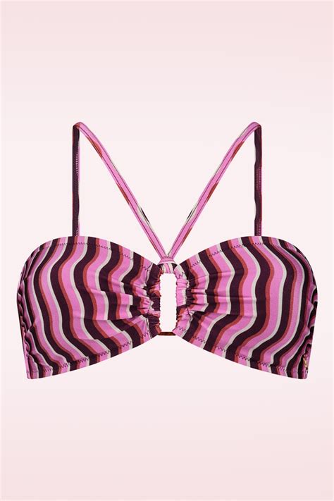 Tc Beach Bandeau Bikini Top In Groovy Waves Pink Einkaufen Bei Topvintage