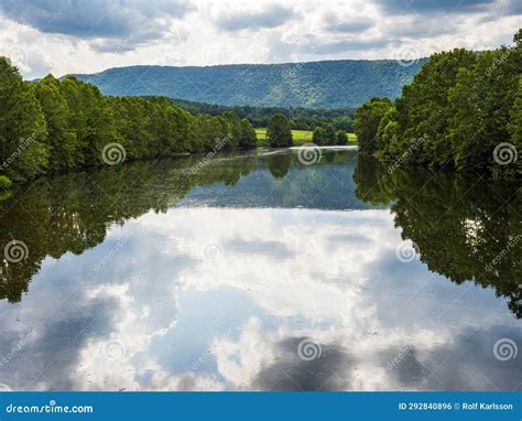 Shenandoah River South Fork With Trees Sky And Clouds Reflecting In