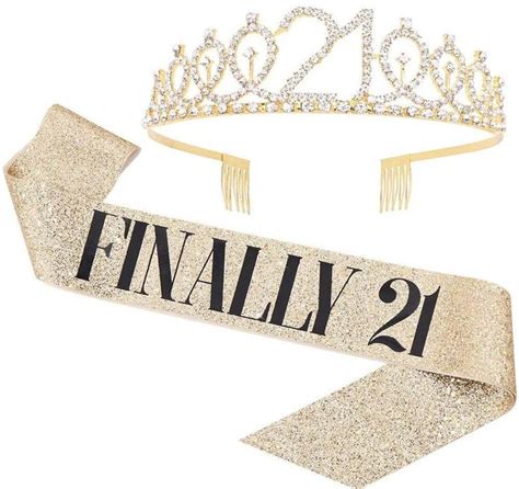 21st Birthday Crown Headband Tiara Finally 21 Bday Sash T Etsy