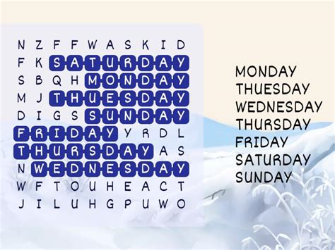 Days Of The Week Wordsearch