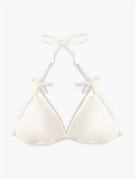 Ekru Kadın Koton X Sibil Çetinkaya Üçgen İpli Bikini Üstü Fiyonk Detaylı SAK MM Koton