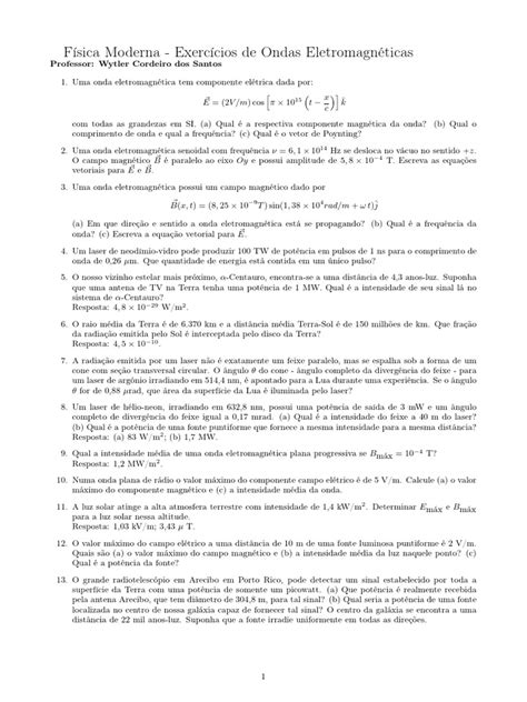 Exercícios Ondas Eletromagnéticas 9o Ano - Exercícios de Ondas Eletromagnéticas 9º Ano | PDF | Ondas | Radiação ...