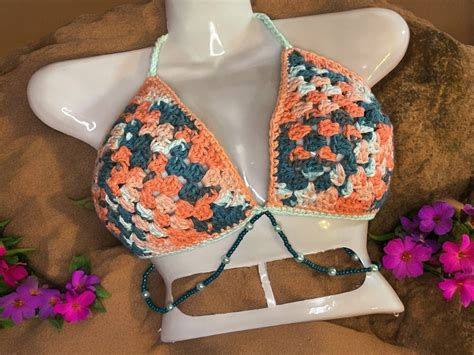 Retro Waves Granny Square Bikini Top Handmade Crochet Swimwear Etsy