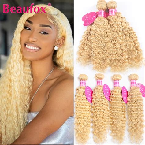 Beaufox Blonde Bundles Tiefe Welle Menschliches Haar Bundles Brasilianische Haarwebart