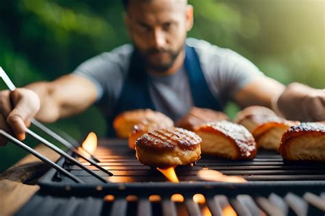 premium ai image  man grilling meats   grill   words