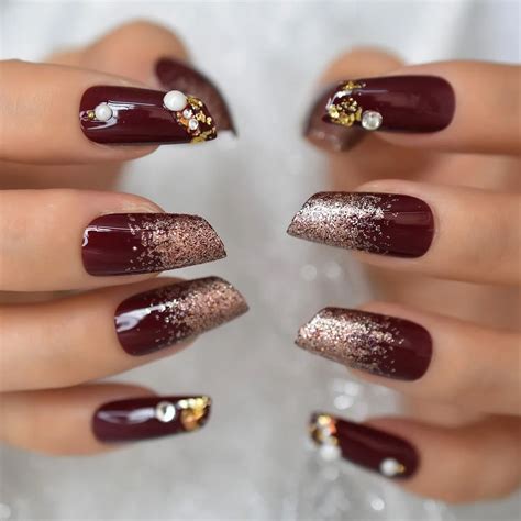 Churchf Pcs Count Pink Nude Coffin Press On False Nails Long Ballet Sparkle Glitter Acrylic