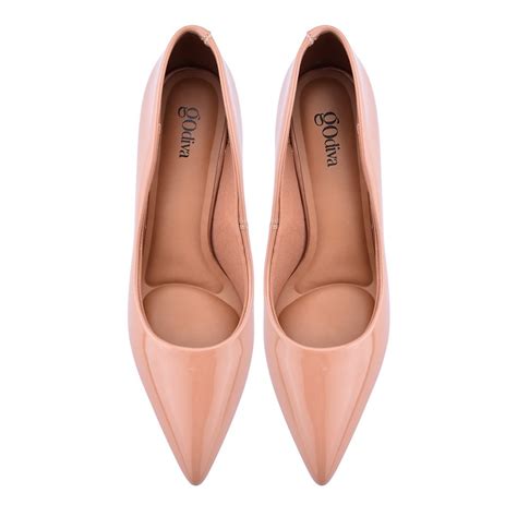 Scarpin Fechado Salto Alto Bico Fino Ultra Confort Vel Godiva Verniz Nude Bege