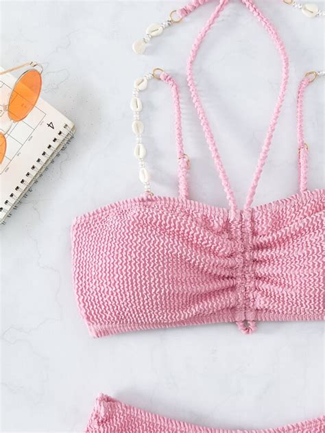 SHEIN Swim Mod Textured Bộ Bikini Dây rút Áo hai dây Cà vạt Đáy Áo