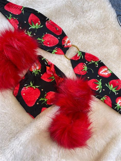 Strawberry Pom Bandeau Bikini Stripper Outfits Exotic Dancewear Set Exotic Dance Wear Rave