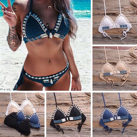 Have Lining Sexy Handmade Crochet Bikini Push Up Swimsuit Triangle