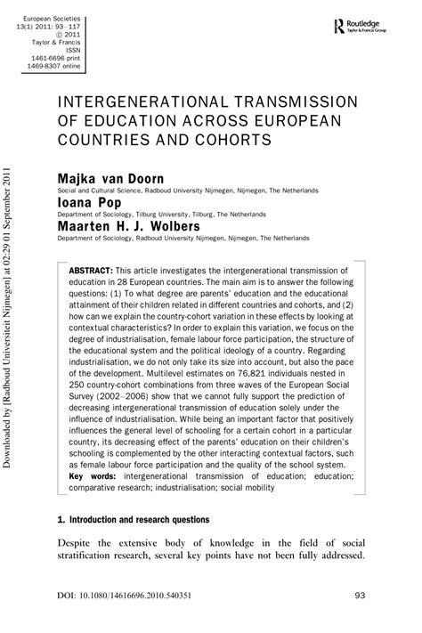 (PDF) Intergenerational transmission of education across European