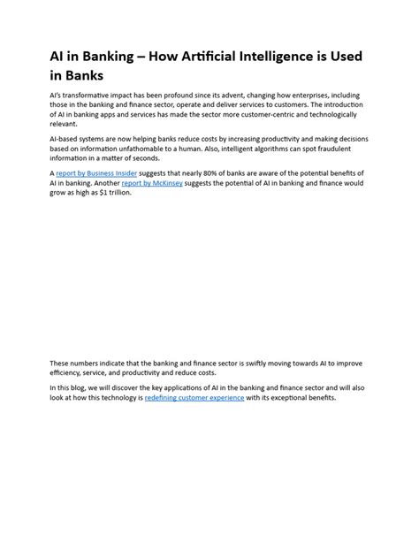 Ai In Banking How Artificial Intelligence Is Used In Banks Pdf