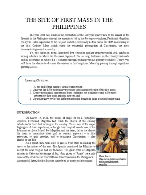 Rph Butuan Or Limasawa The Site Of The First Mass In The Philippines Pdf