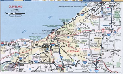 Cleveland city OH roads map, free map highway Cleveland surrounding area