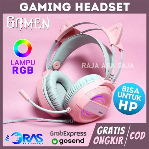 Jual Headset Gaming Rgb Pink Kucing Headphone Hedset Henset Anak