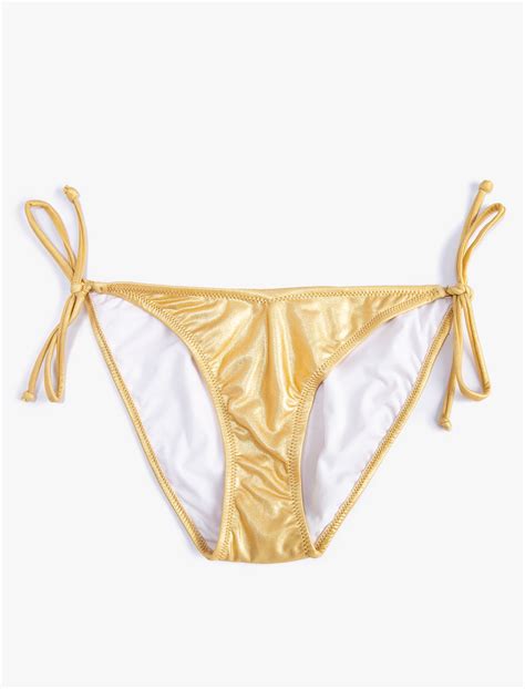 Sarı Kadın Simli Bikini Altı Normal Bel Yanları Bağlama Detaylı SAK BM Koton