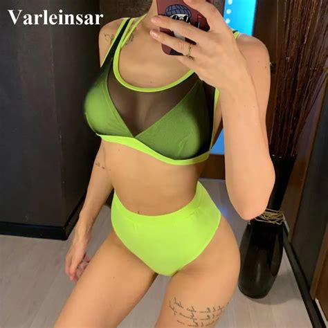 Aliexpress Buy Sexy Mesh Sheer High Waist Bikini 2019 Swimsuit Women Swimwear Two Pieces
