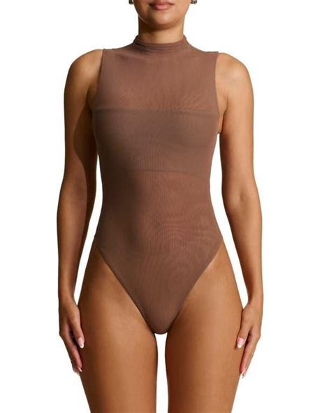 Naked Wardrobe Funnel Neck Mesh Bodysuit In Blue Lyst