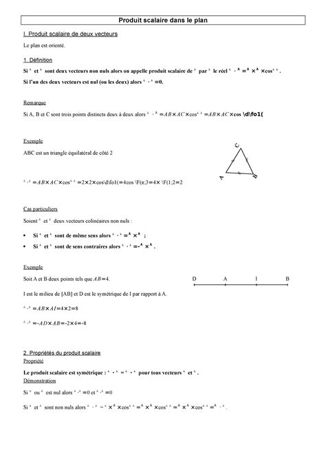 Produit Scalaire Math Lycee I Produit Scalaire De Deux Vecteurs Le