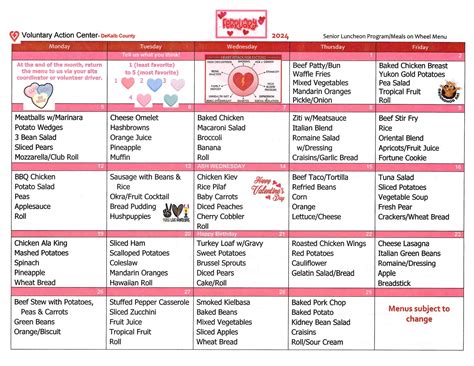 Meals on Wheels Menu - Fox Valley Community Services