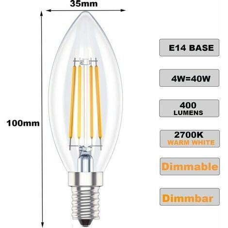 Lot de 6 Ampoules LED E14 en forme de Bougie à intensité variable 4W