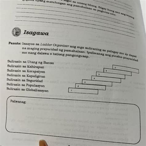 Panuto Isaayos Sa Ladder Organizer Ang Mga Suliraning Sa Palagay Mo Ay