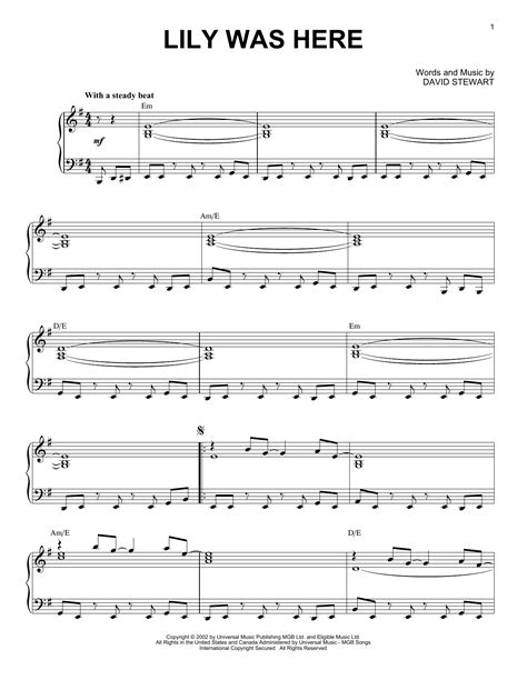 David Stewart "Lily Was Here" Sheet Music for Piano Solo | Download PDF ...